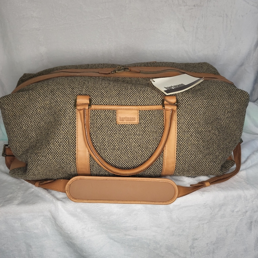Men's Hartman Tweed and Leather Luggage bag NWT